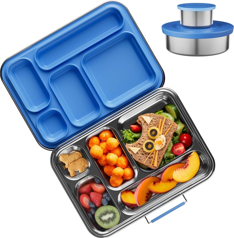AOHEA Stainless Steel Bento Box Kids, Kids Metal Bento Lunch Box BPA Free Lunch Box Containers 304 Stainless Steel Bento Box for School and Office(Bule) - Image 1